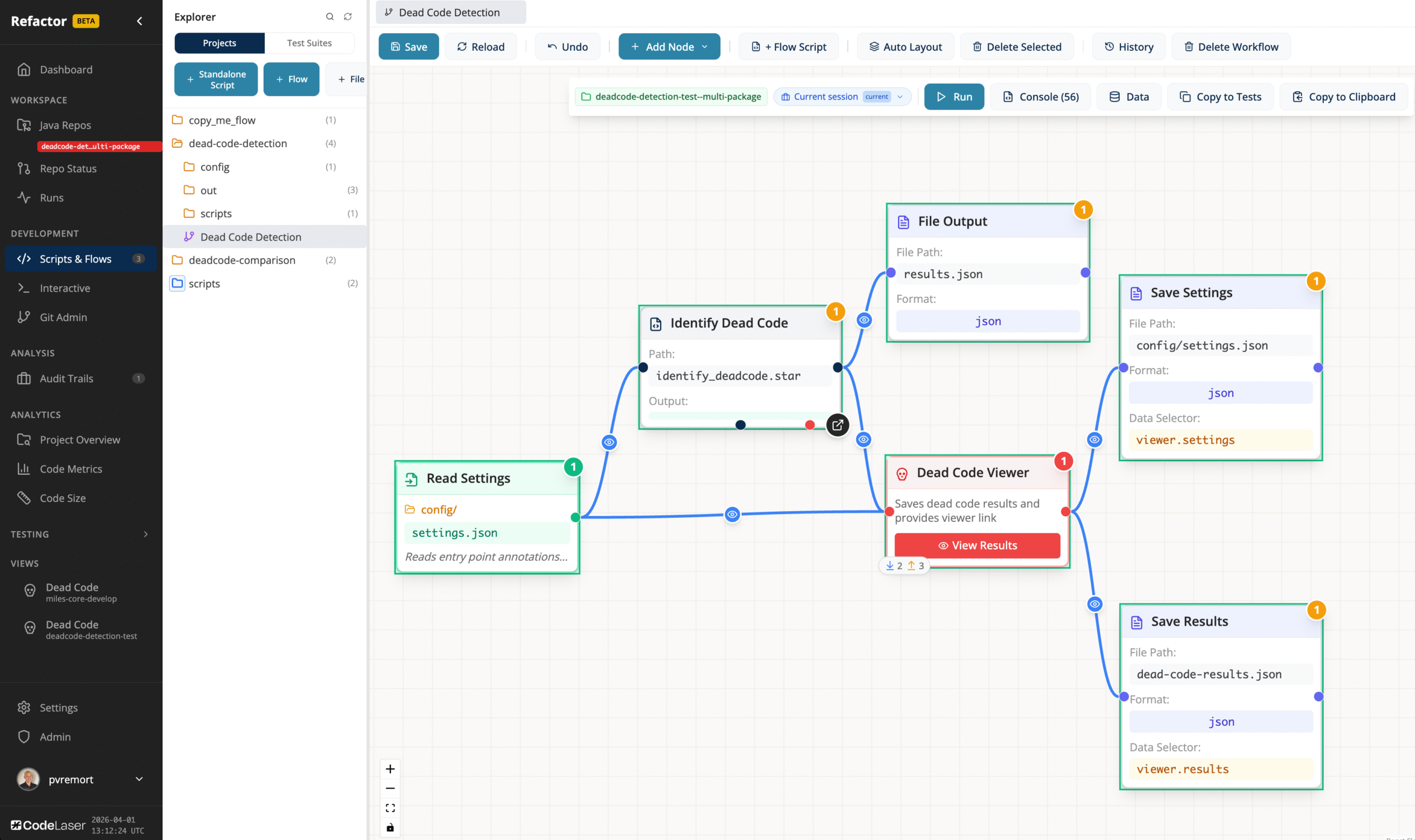 The flow: named steps, live results, re-runnable, and ready to drop into CI.
